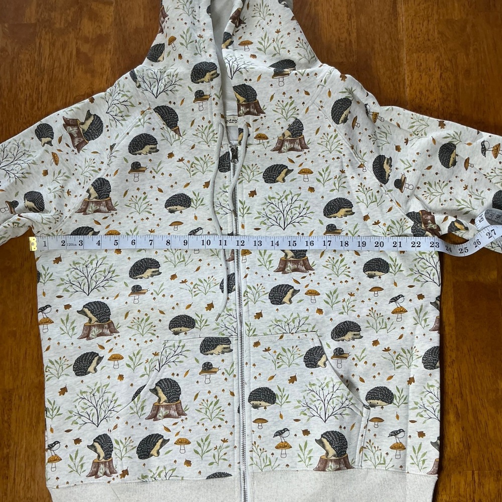 SM Wardrobe Hedgehog Mushroom Woodland Print Zip Up Hoodie Grey Small HO-116 - Picture 4 of 7